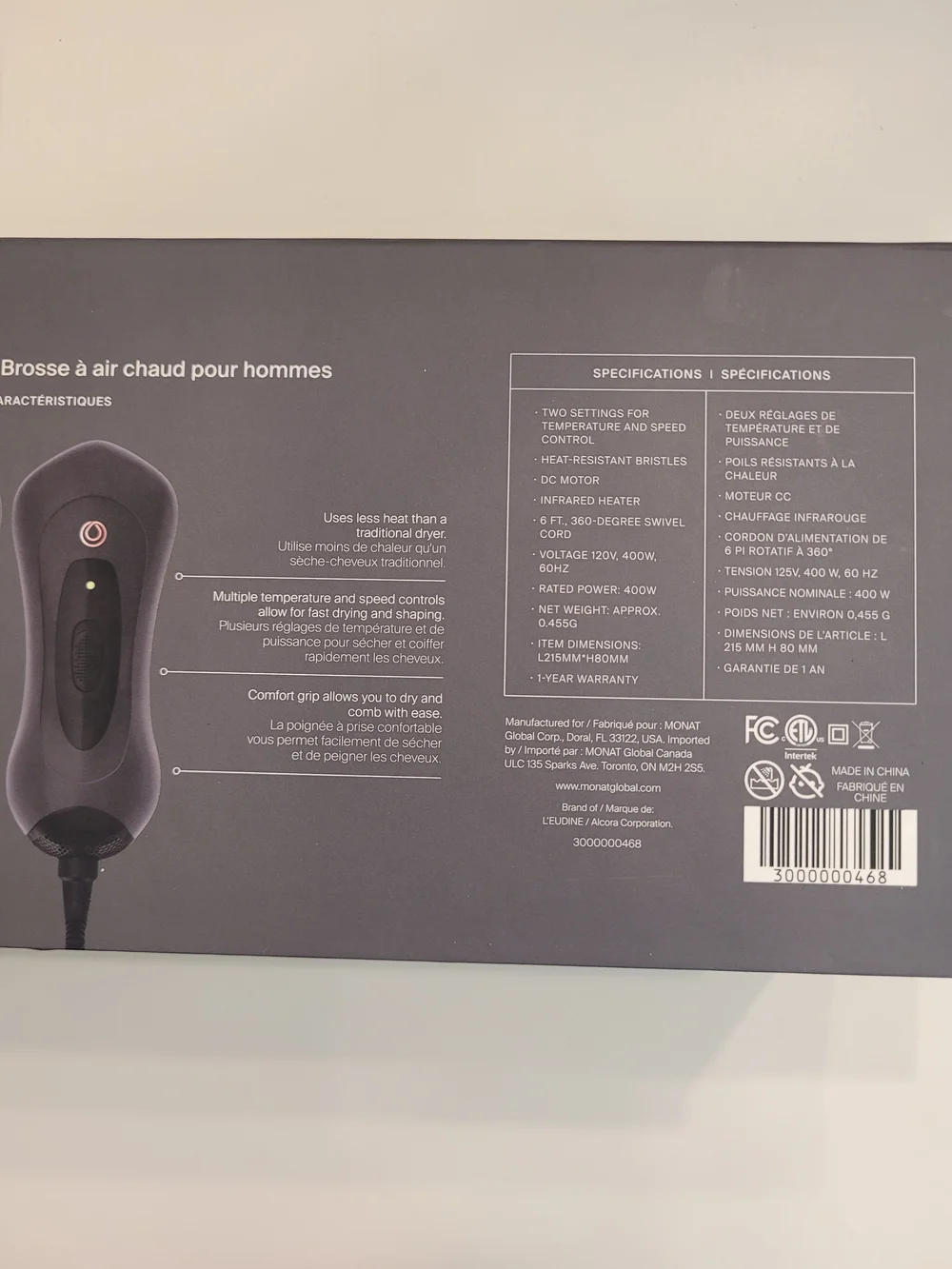 Monat Perfect Touch 2-in-1 Electric Hair Grooming Blow Dryer Brush